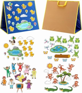 5 Pack Large Felt Flannel Board and 4 Felt Animal Stories Set, Foldable Double Sided Learning Board Monkey Frog Duck Flannel Board Pieces for Toddlers Preschool Activities