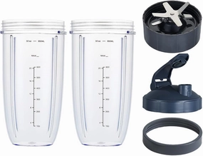 5 PCS Blender Replacement Parts for Nutribullet, 32OZ Huge Cups with 1 Flip Top To Go Lid and 1 Screw-Off Lip Ring & 1 Premium Extractor Blade Compatible with Nutribullet 600W 900W Blender