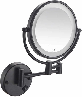 5X Magnification Wall-Mounted Bathroom Mirror Wall Mount LED Lighted 8 Inch Makeup Mirror Double Sided 360° Swivel Extendable Cosmetic Vanity Mirror,Whitelight,plugging ( Color : Whitelight , Size : P