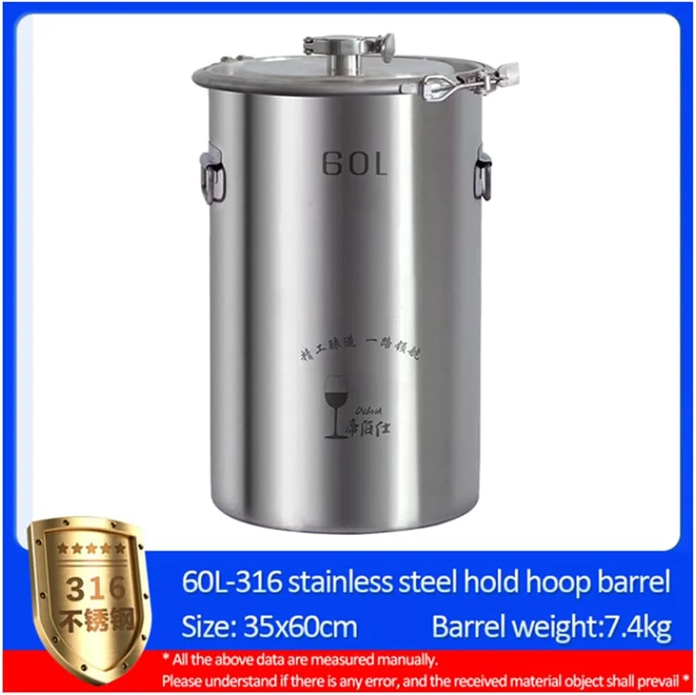 60L 304/316 New stainless steel fermentation barrel wine barrel fermenter self-brewed wine sealed barrel wine making equipment (316 without tap)