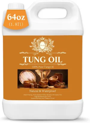 64 OZ 100% Pure Tung Oil for Outdoor Furniture & Indoor Wood - Food Grade, Sealer & Finish for Teak, Floor & Cutting Boards