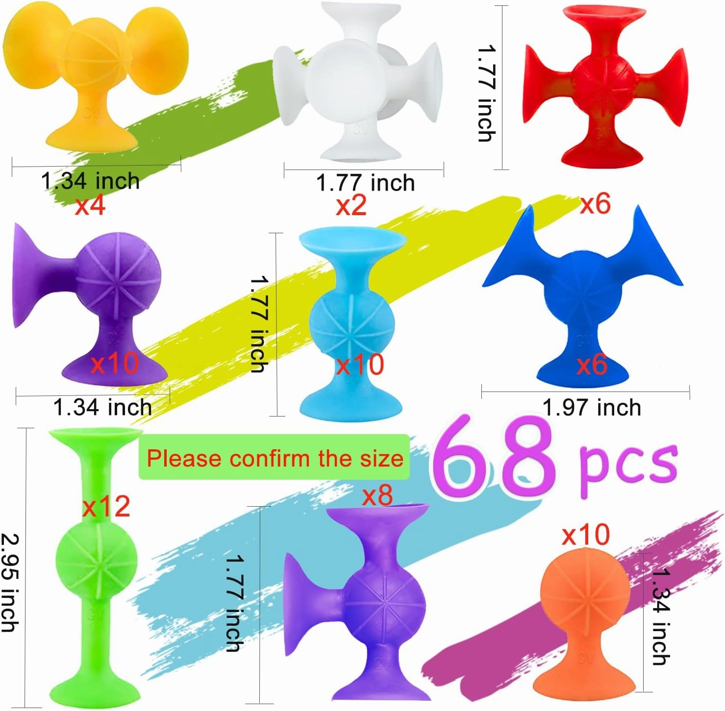 68 Piece Suction Cup Toys Bath Toys, Construction Set Silicone Building Blocks DIY Blocks Toys Sucker Toys Bathub Toys, Sensory Toy for Toddlers 3-8 Year Old Boys and Girls