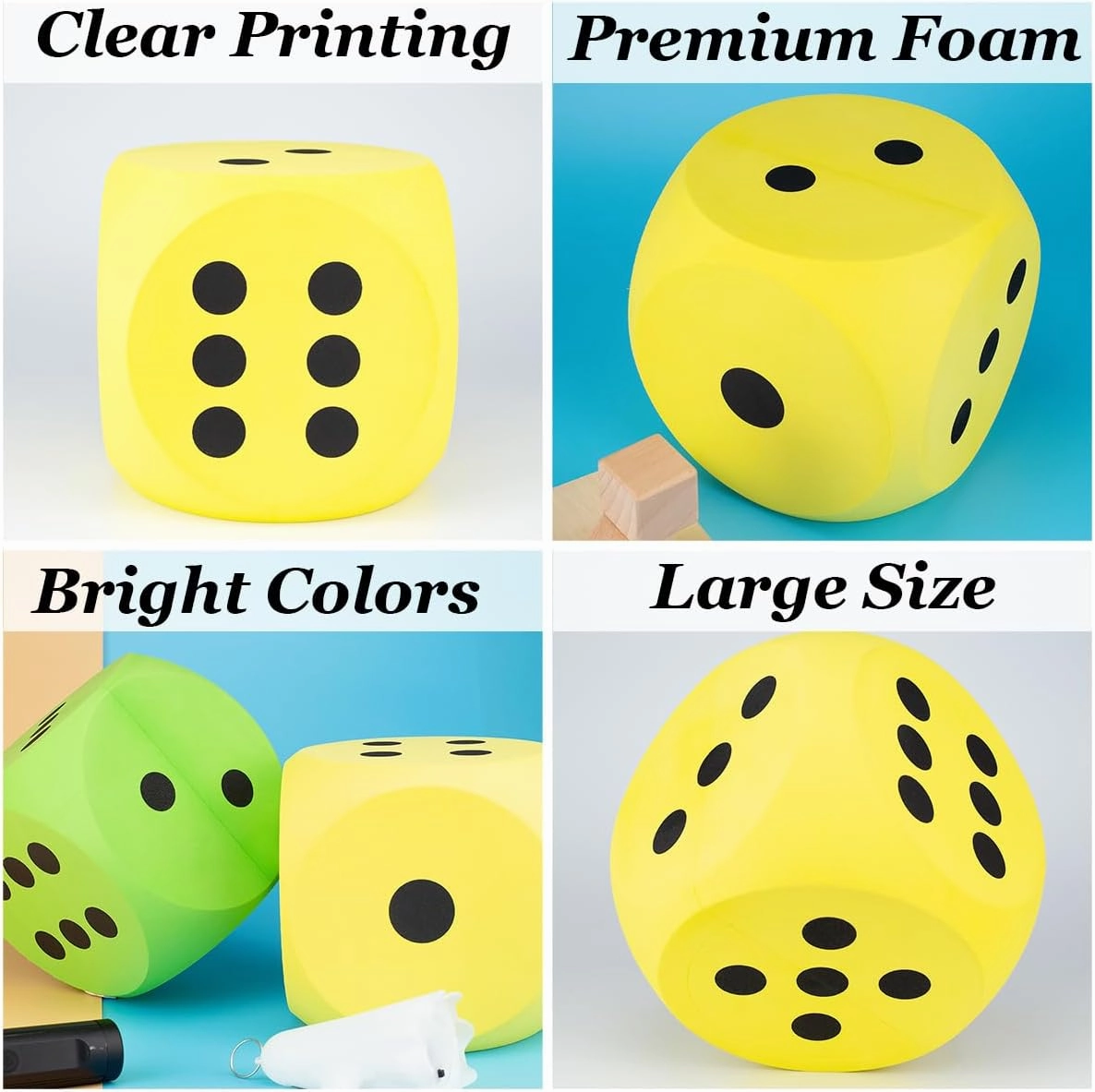 6 Inches Foam Dice,EVA Large Dice Educational Toy,Blank Slate Board Game Jumbo Dice to Get Your Lucky Numbers for Parties and Gifts(Yellow)