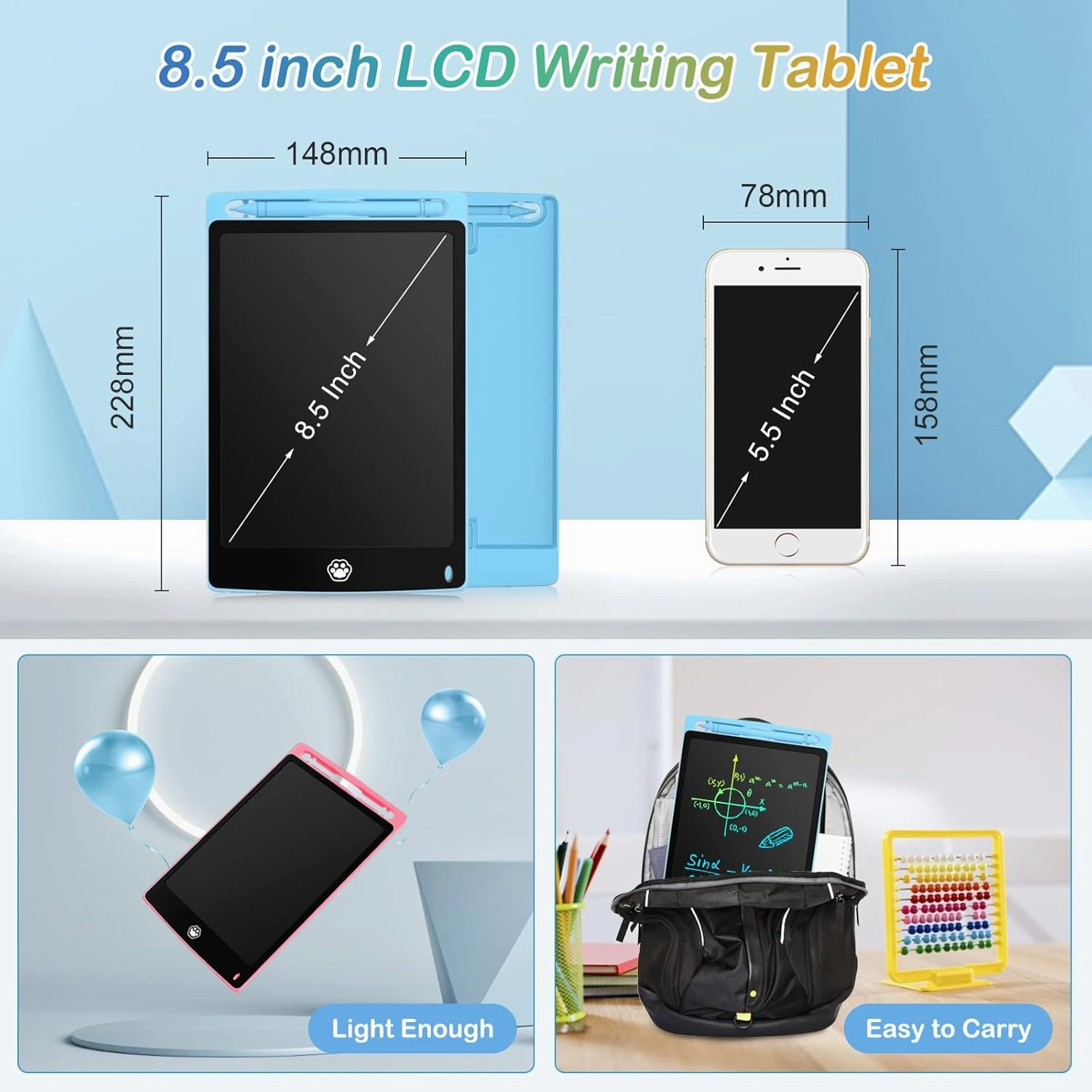 6 Pack LCD Writing Tablet, 8.5 Inch Writing Tablet for Kids, Colorful Screen Doodle Board Drawing Tablet, Digital Drawing Pad, Learning Educational Toys for Girls Boys, Pink*2 Blue*2 Black*2