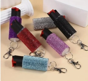 6 Pack Pepper Spray for Women – Rhinestone Jeweled Fashionable Key Holder - 8' Accurate Spray Range - Self-Defense Accessory Designed for Women. Aqua, Silver, Pink, Red, Black, Purple,