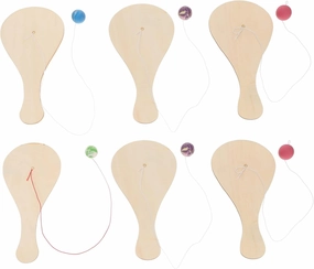 6pcs White Billet Wooden Racket Pickle Toy Puzzle Toys Toddler Toy Wooden Paddleball with String Unfinished Wood Paddle Unfinished Sorority Paddles Child Snapshot Tennis Kids Toys