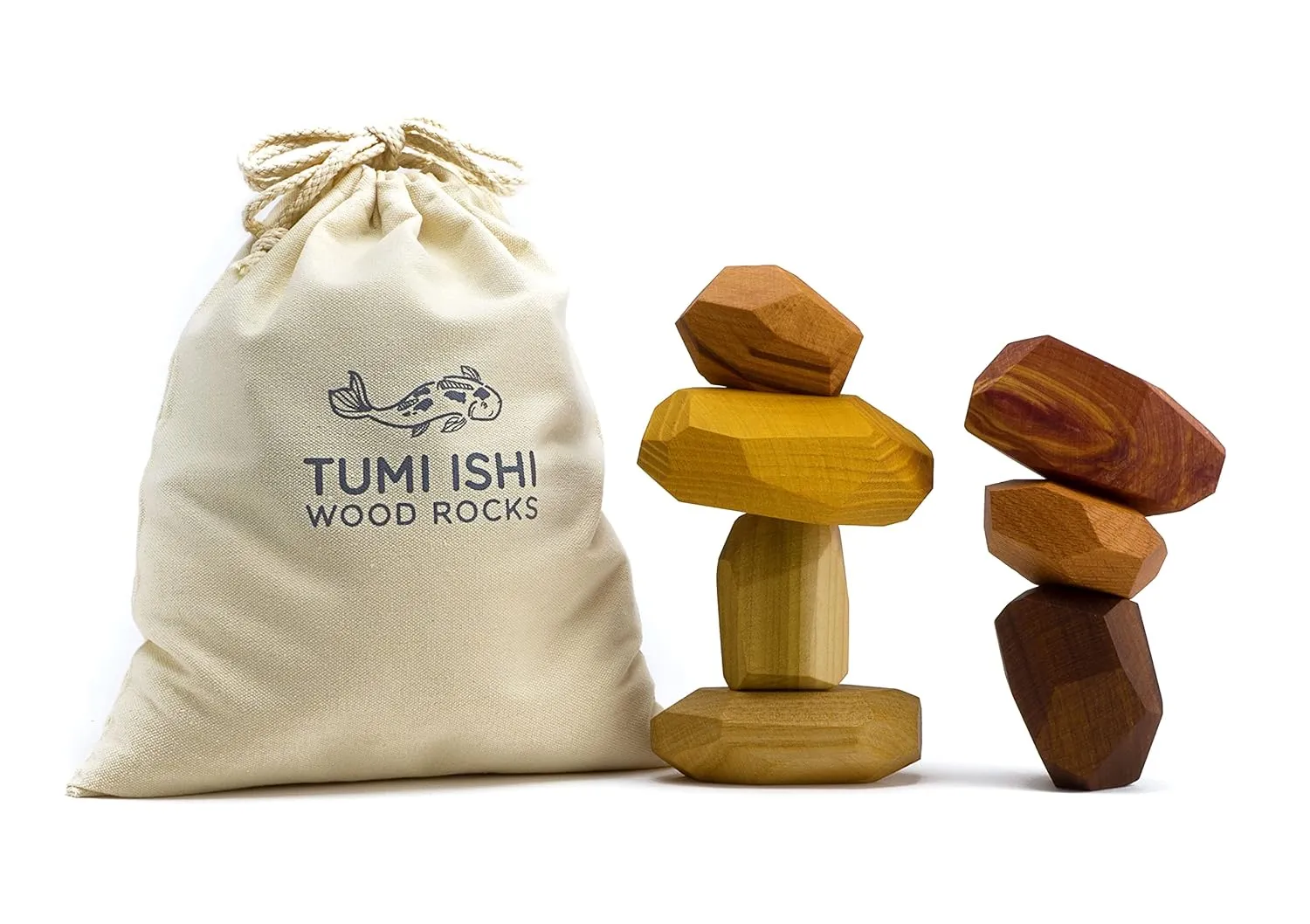 7 Piece Wood Rock Set - Mixed Wood Species - Balancing Blocks - Natural Wood Toy - Organic Jojoba oil and Beeswax Finish - Handmade Wooden Toys - Sensory Toy - USA Made - Personalizable
