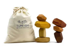 7 Piece Wood Rock Set - Mixed Wood Species - Balancing Blocks - Natural Wood Toy - Organic Jojoba oil and Beeswax Finish - Handmade Wooden Toys - Sensory Toy - USA Made - Personalizable