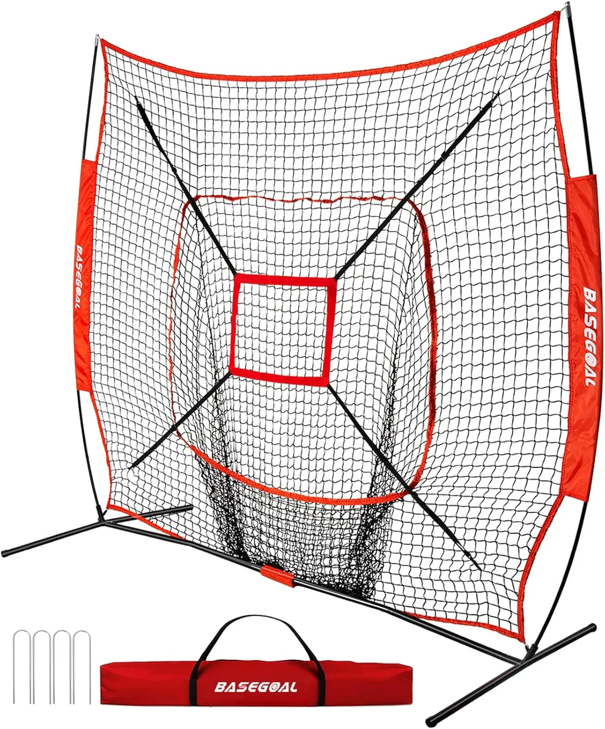 7'×7' Baseball Softball Practice Net,Baseball Backstop,for Hitting Pitching Batting Catching with Bow Frame,Bonus Strike Zone