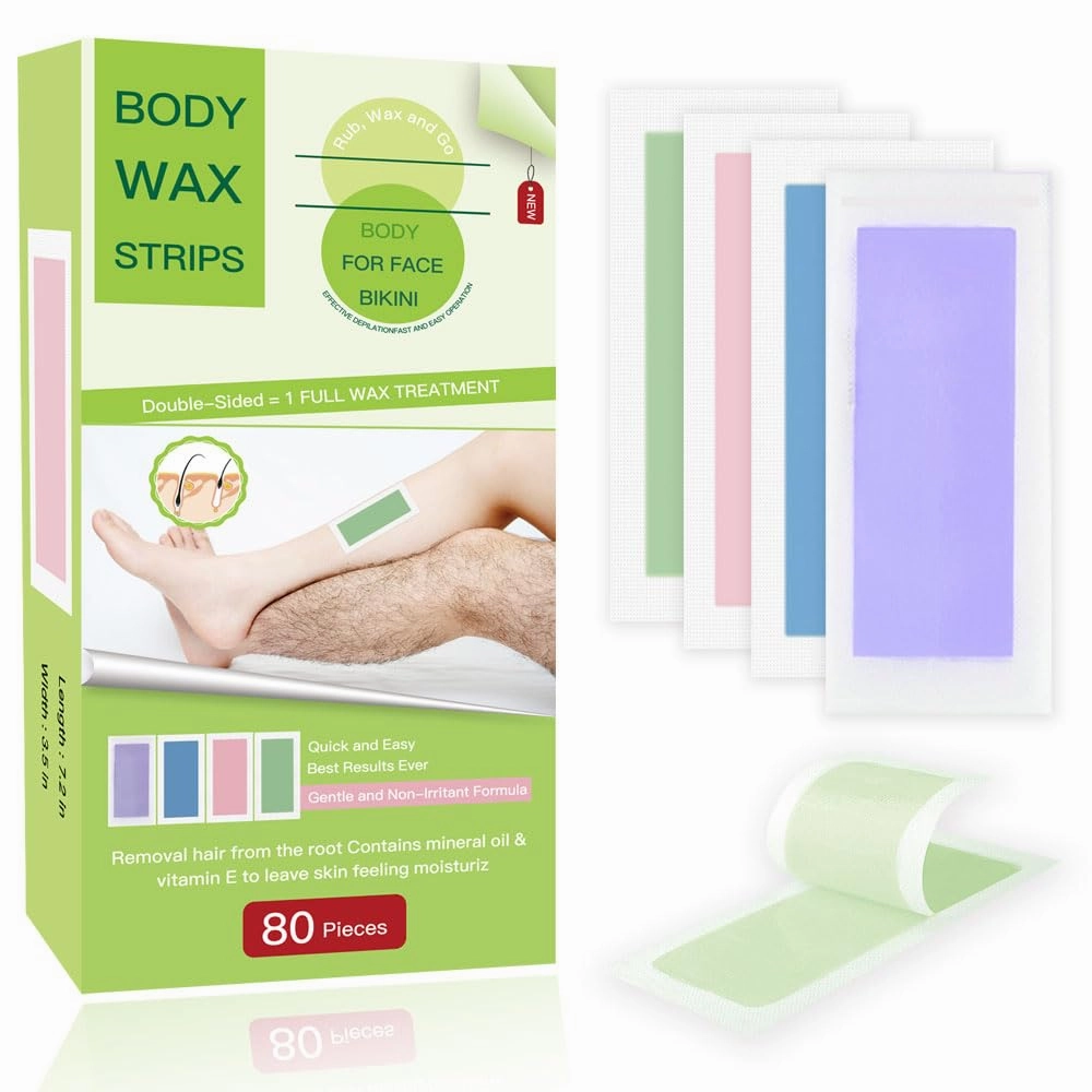 80 PCS Body wax strips for hair removal.Waxing Strips.wax strips for men.waxing strips at Home of All Skin Types Contains 40 Double-Sided   10 calming oil wipes