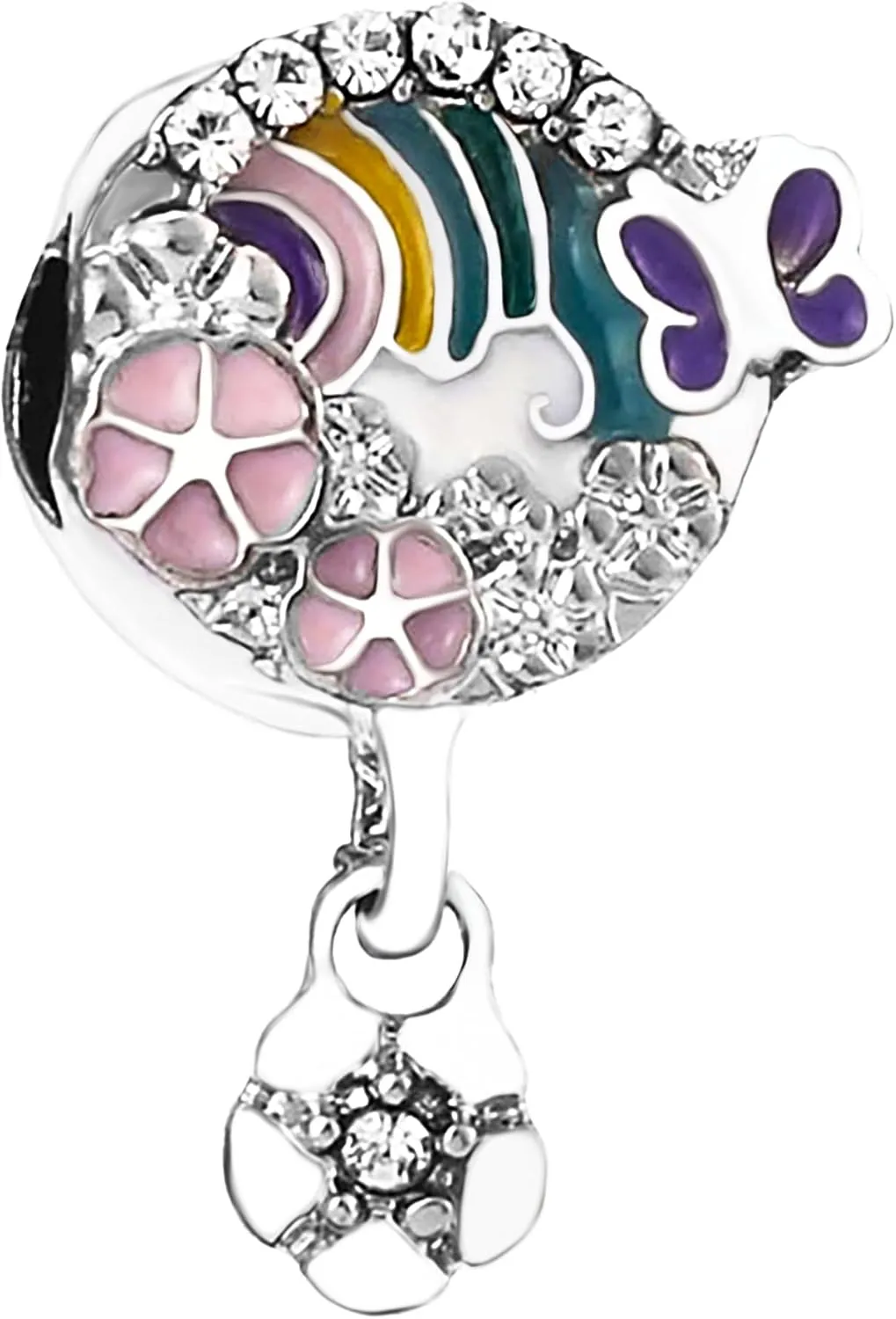 9 Pack Silver Spacer Beads Charms fit Pandora Bracelet CZ Pendant Set