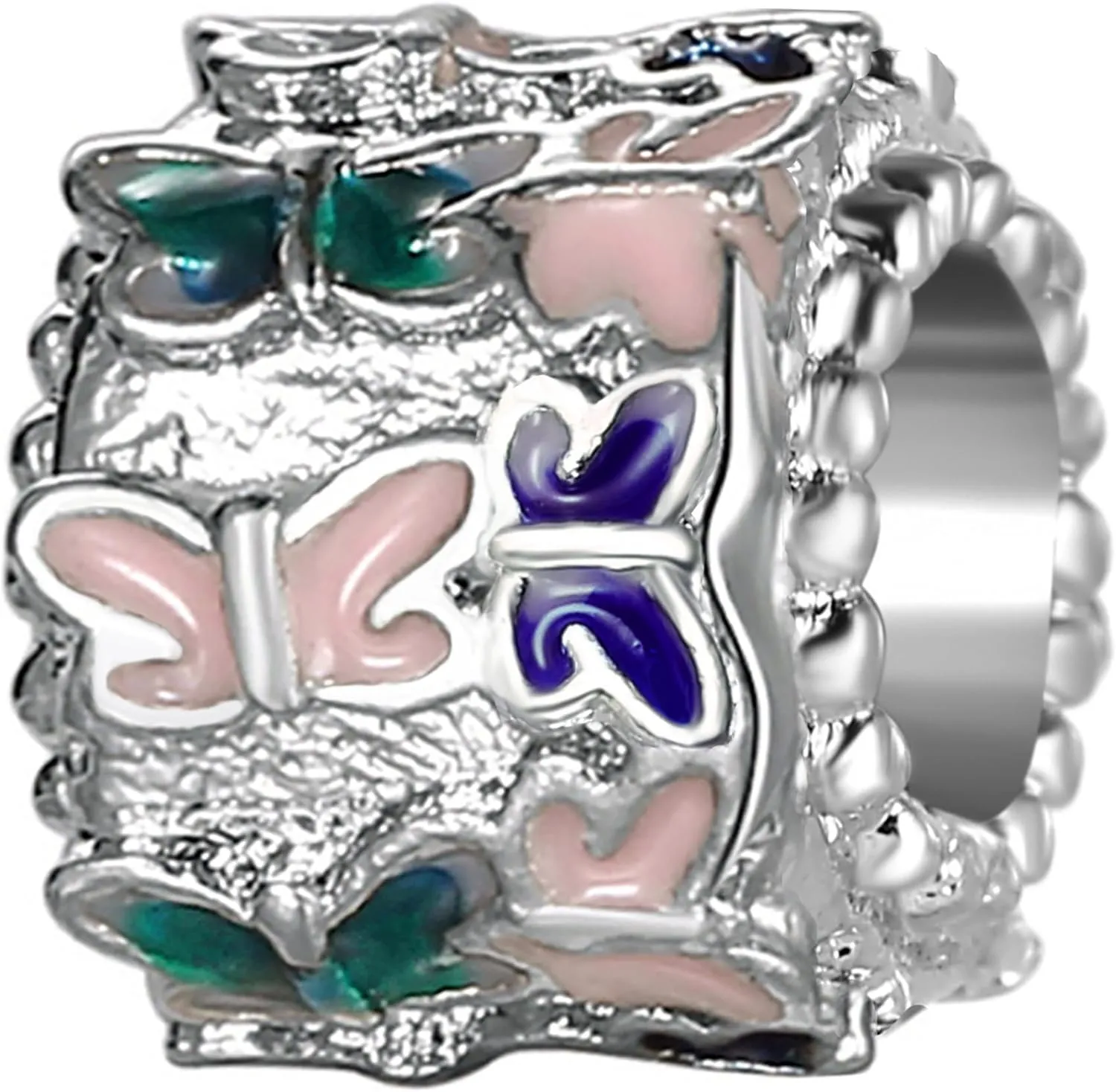 9 Pack Silver Spacer Beads Charms fit Pandora Bracelet CZ Pendant Set