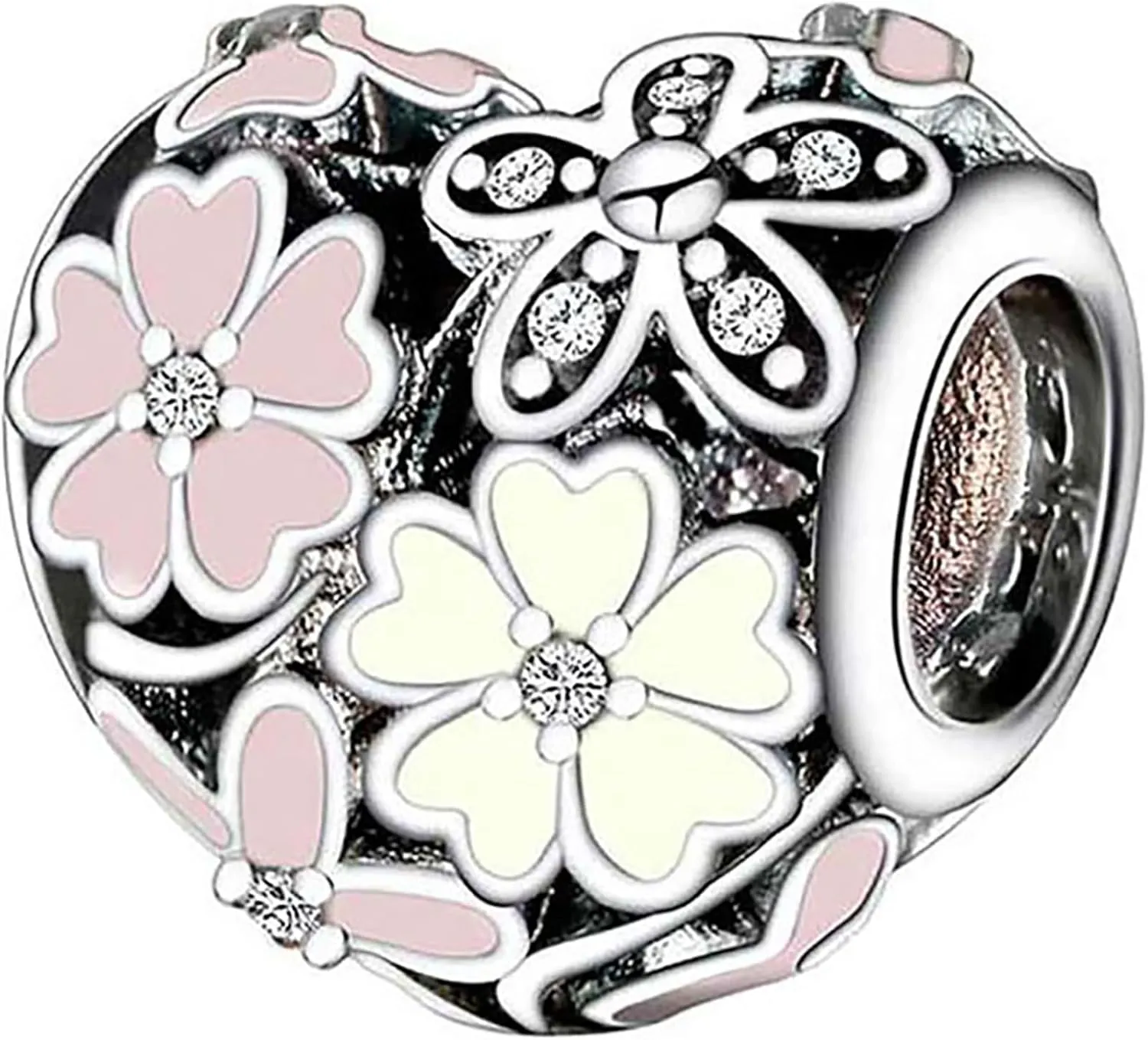 9 Pack Silver Spacer Beads Charms fit Pandora Bracelet CZ Pendant Set
