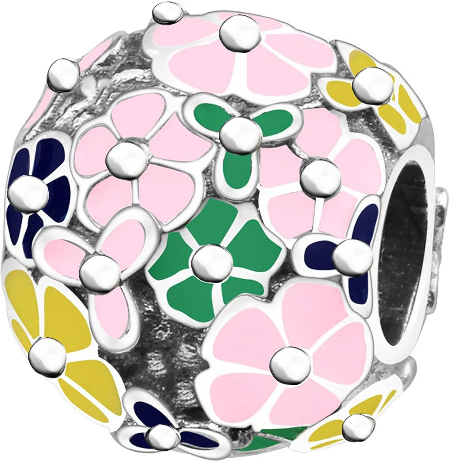 9 Pack Silver Spacer Beads Charms fit Pandora Bracelet CZ Pendant Set