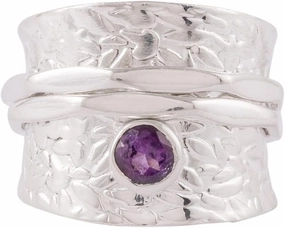 925 Sterling Silver Amethyst Spinner Ring | Fidget Band Meditation Ring (Purple)