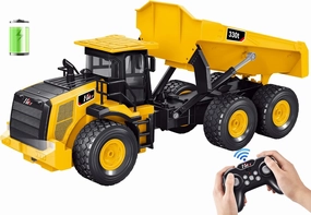 9-Channel Remote Control Dump Truck - 1:18 Scale Construction Toy, Mighty Dump Truck with 6 Wheels, Realistic Lights & Sounds, 100-Minute Battery, Great for Kids & Adults, for Birthdays