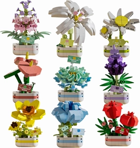 9 Set Potted Plant Building Blocks Set - DIY Bonsai Flower Toy for Home Decor, Creative Desktop Botanical Construction Kit for Kids and Adults