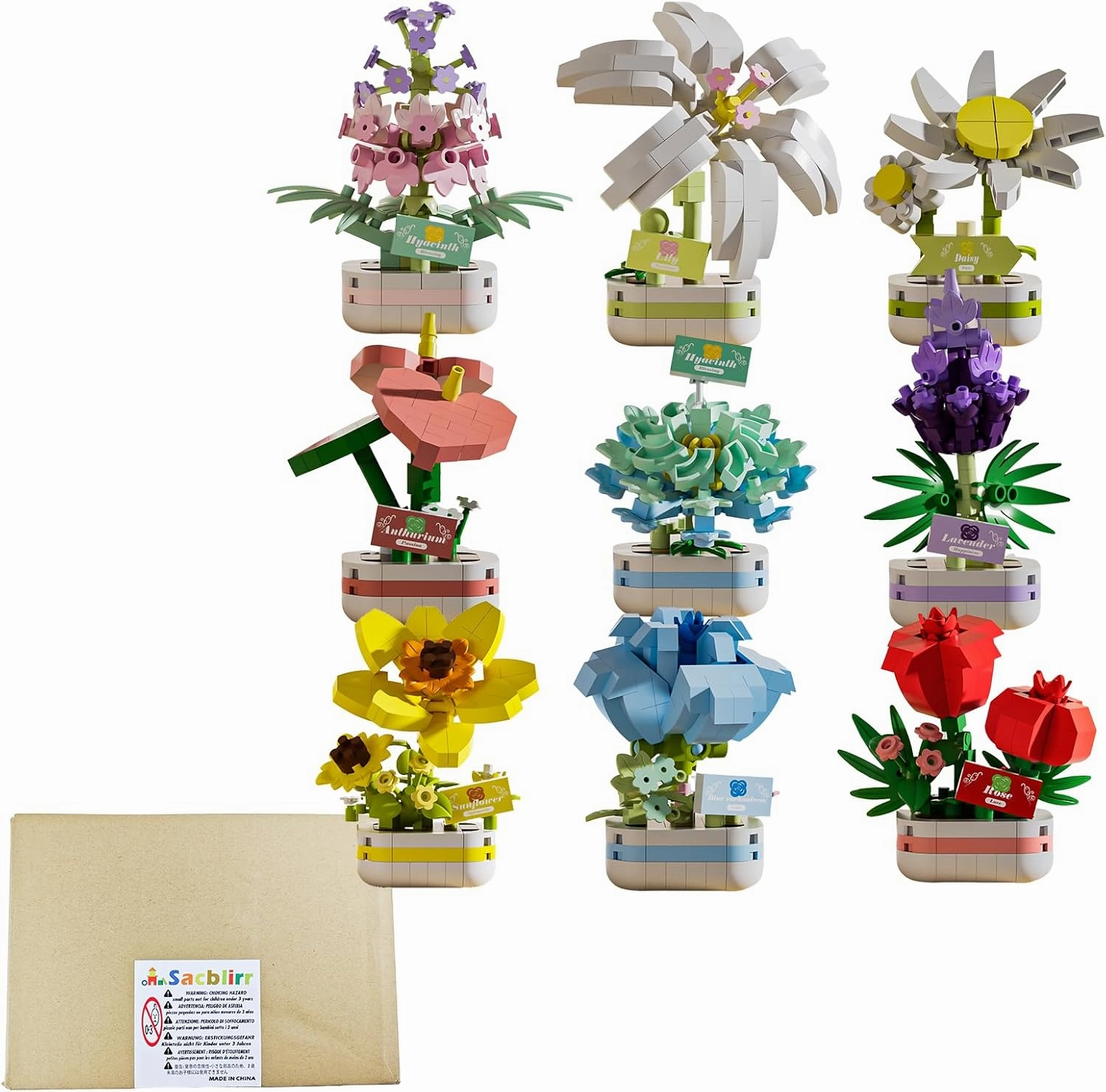 9 Set Potted Plant Building Blocks Set - DIY Bonsai Flower Toy for Home Decor, Creative Desktop Botanical Construction Kit for Kids and Adults