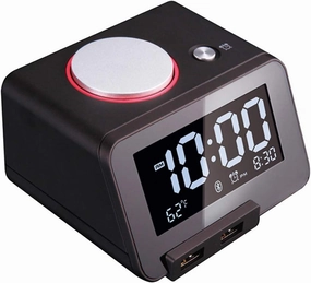 [Upgraded Version] Alarm Clock for Bedrooms with Bluetooth Speaker/2-Port Universal USB Charger/Large Dimmable LCD Screen/Thermometer/Snooze/Home/Office/Warranty-Black