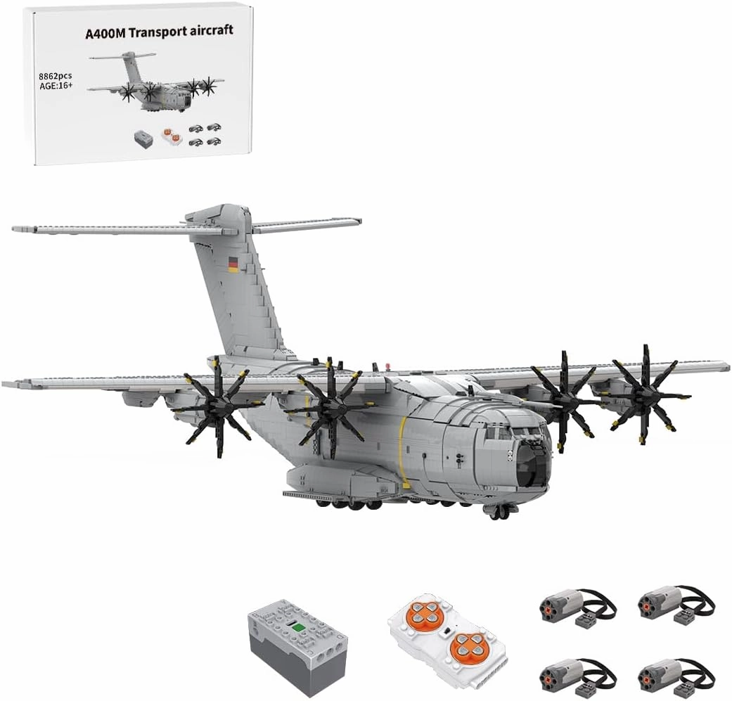 A400M Atlas Transport Plane Building Blocks Model, 8862PCS 1/35 Scale MOC Military Aircraft Model Display Set Collectible Gifts Set for Adults (Dynamic Version)