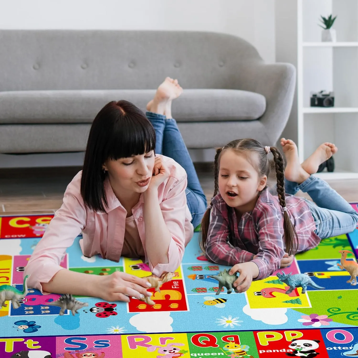 ABC Hopscotch Rug for Kids Playroom, Educational Learning and Fun Playroom Hopscotch Inside Rug, Non-Slip Game Carpet for Classroom Nursery Bedroom Decor (79 X 59 Inches)