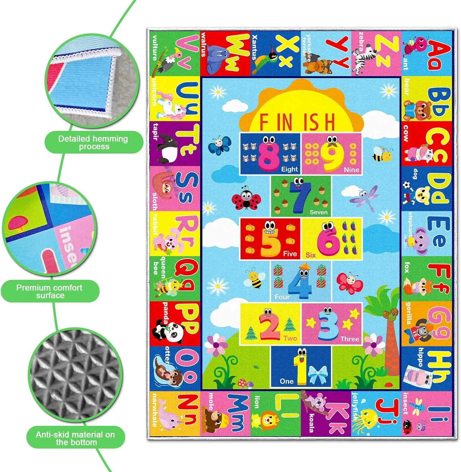 ABC Hopscotch Rug for Kids Playroom, Educational Learning and Fun Playroom Hopscotch Inside Rug, Non-Slip Game Carpet for Classroom Nursery Bedroom Decor (79 X 59 Inches)