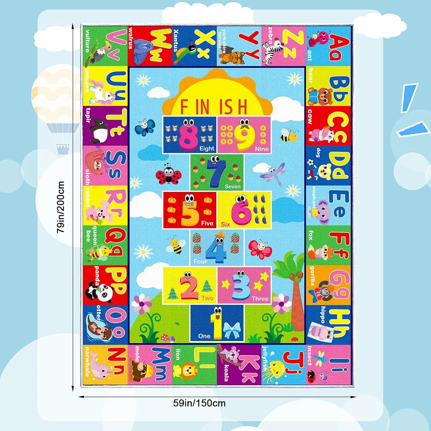ABC Hopscotch Rug for Kids Playroom, Educational Learning and Fun Playroom Hopscotch Inside Rug, Non-Slip Game Carpet for Classroom Nursery Bedroom Decor (79 X 59 Inches)