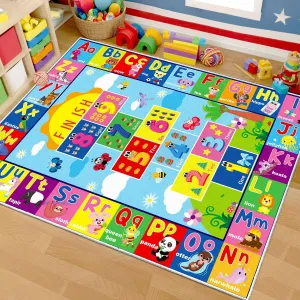 ABC Hopscotch Rug for Kids Playroom, Educational Learning and Fun Playroom Hopscotch Inside Rug, Non-Slip Game Carpet for Classroom Nursery Bedroom Decor (79 X 59 Inches)