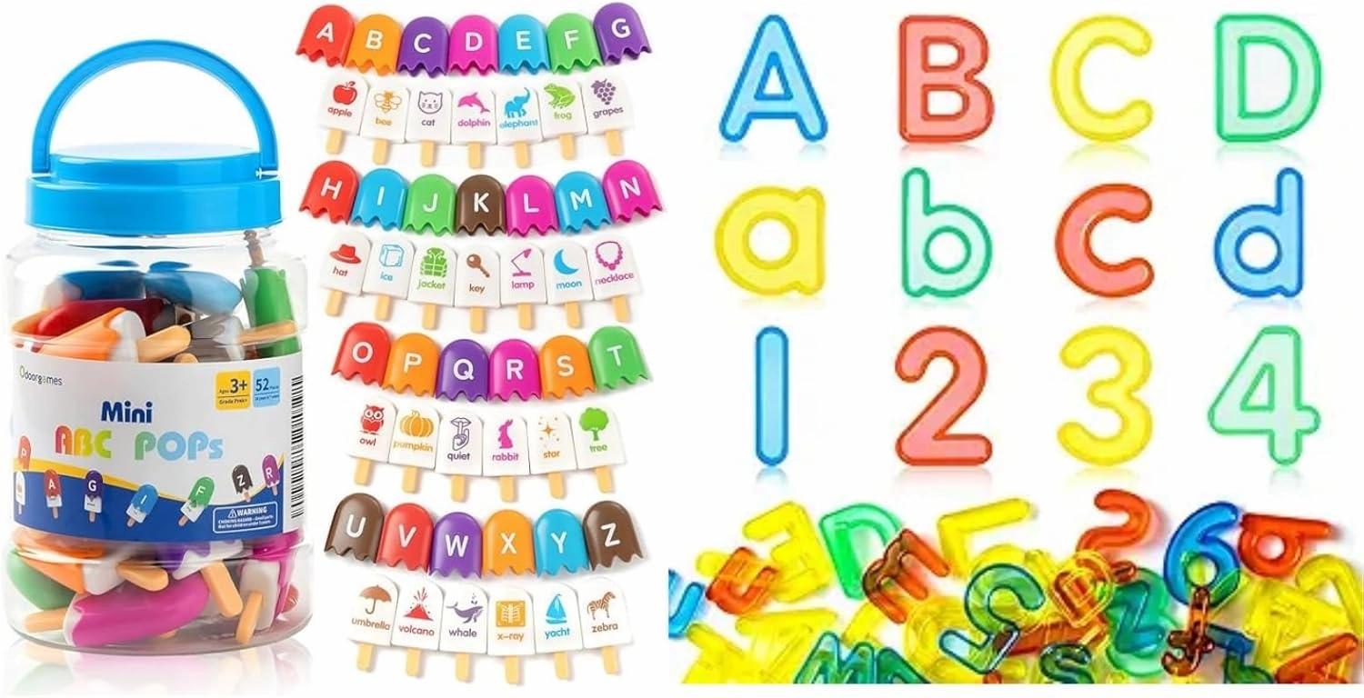 ABC Popsicles – 66 Pcs Translucent Letters and Numbers – Alphabet Learning Toys, Preschool Educational Toys for Classroom - Fun and Engaging Matching Game