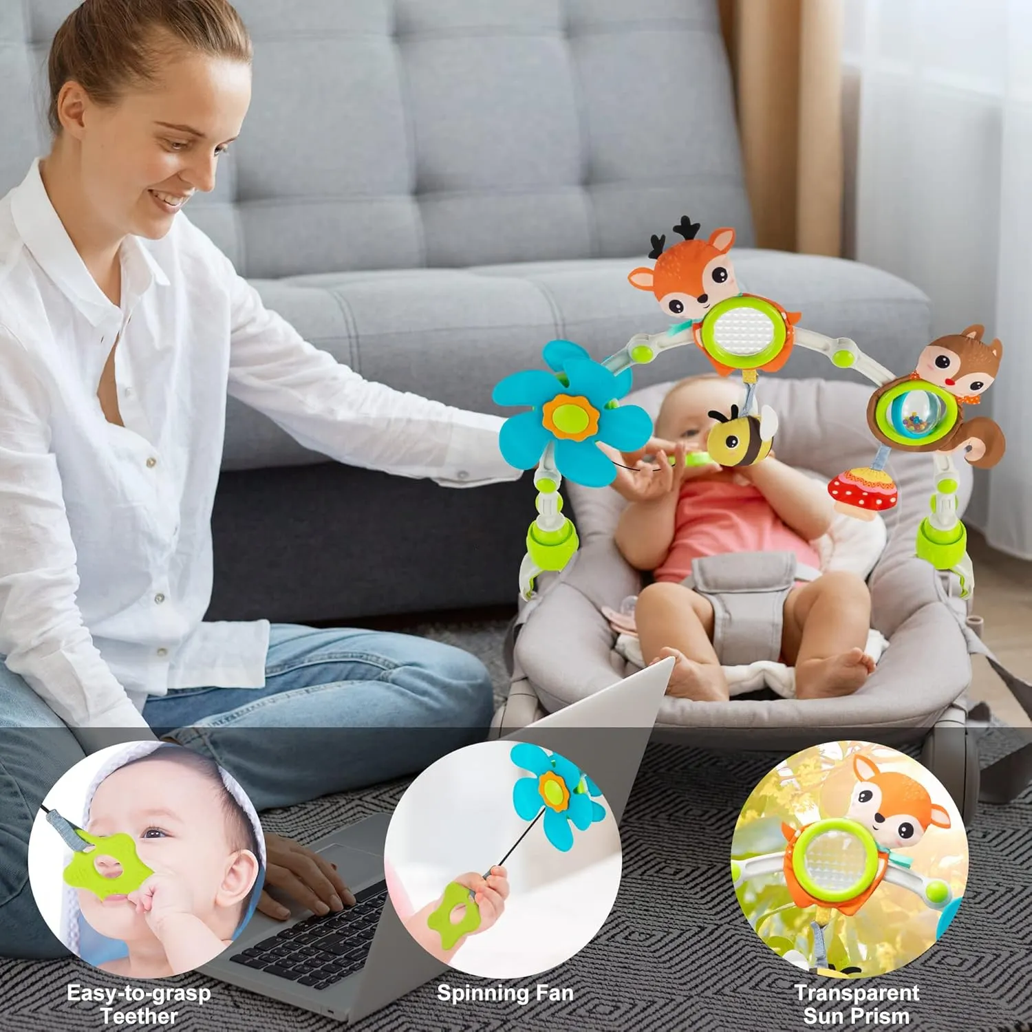 Adjustable Arch Bassinet Toys for Infant & Toddlers, Stroller Arch, Baby Crib Toys with Fascinating Hanging for Stimulating Baby’s Senses and Developing Motor Skills