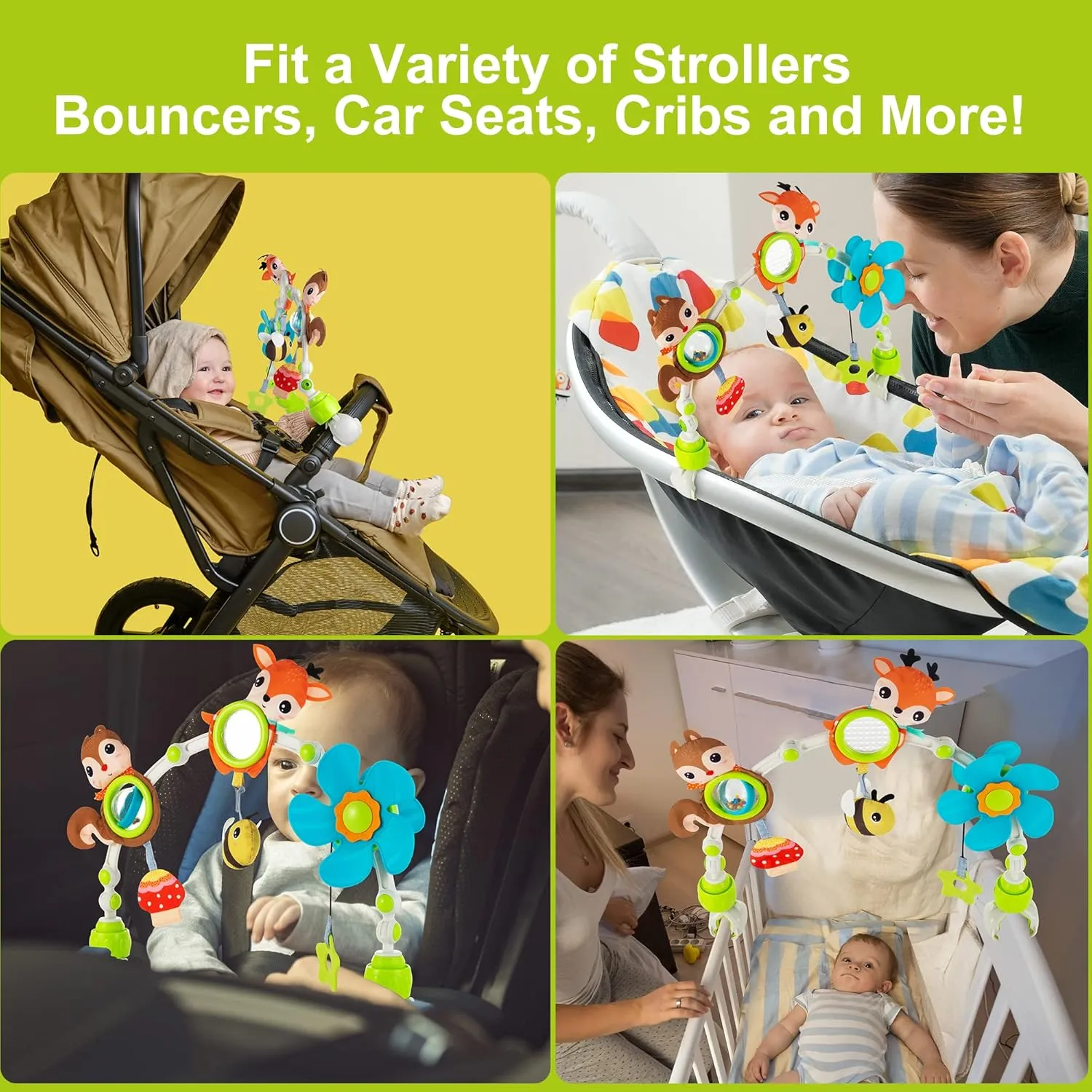 Adjustable Arch Bassinet Toys for Infant & Toddlers, Stroller Arch, Baby Crib Toys with Fascinating Hanging for Stimulating Baby’s Senses and Developing Motor Skills