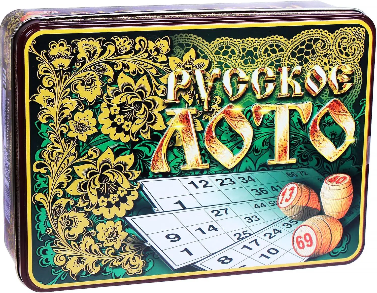 AEVVV Wood Russian Lotto in Metal Case with Russian Folk Patterns - Bingo Game Cards Set for Family