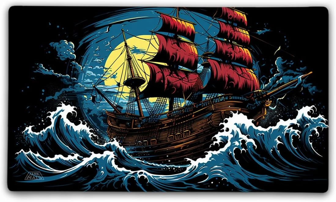 Ahoy Matey Pirate TCG Playmat with Carry Bag, 14x24, 3mm Double Stitched Edge, Cloth Top, Neoprene Rubber Base, USA Made, only from Jank Mats!