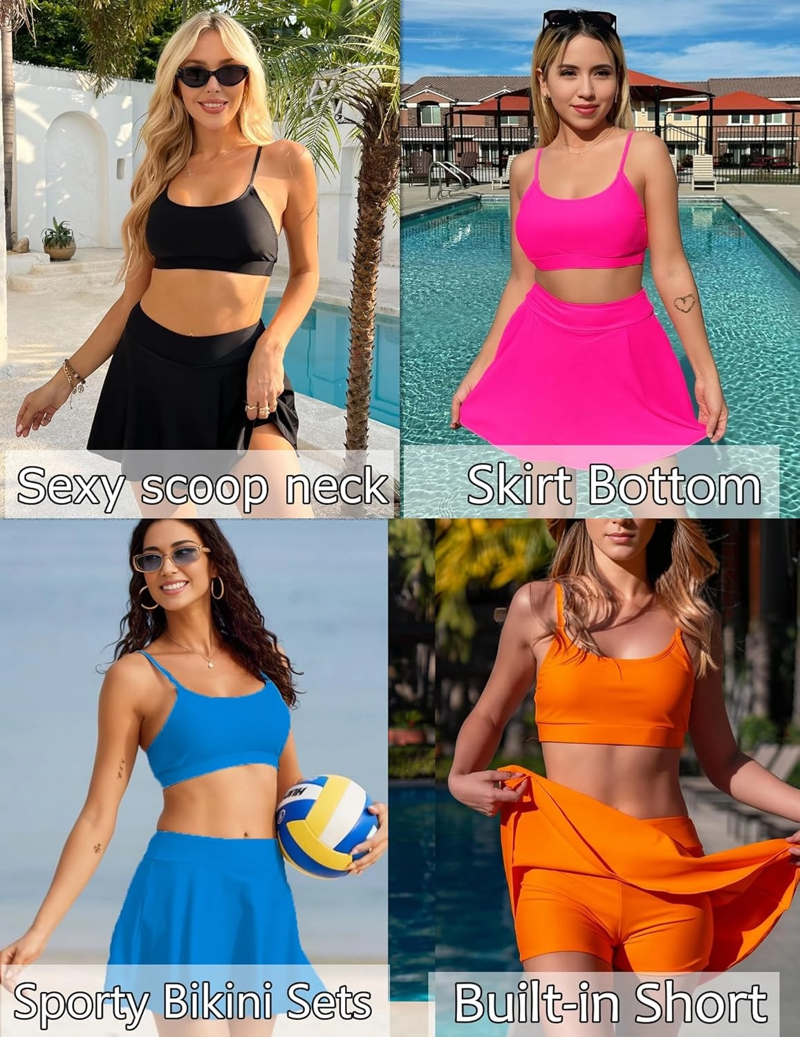 AI'MAGE High Waisted Bikini Sets Tummy Control Two Piece Swimsuit Scoop Neck Bathing Suit Sporty Padded with Skirt