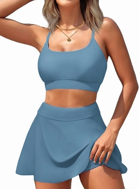 AI'MAGE High Waisted Bikini Sets Tummy Control Two Piece Swimsuit Scoop Neck Bathing Suit Sporty Padded with Skirt