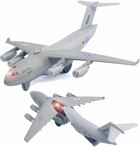 Ailejia Diecast Plane Toy Air Force Plane Toy Metal Pull-Back Aircraft with Lights & Sounds Military Model Airplane Army Aircraft Fighter for Kids Boy Birthday (Light Gray)