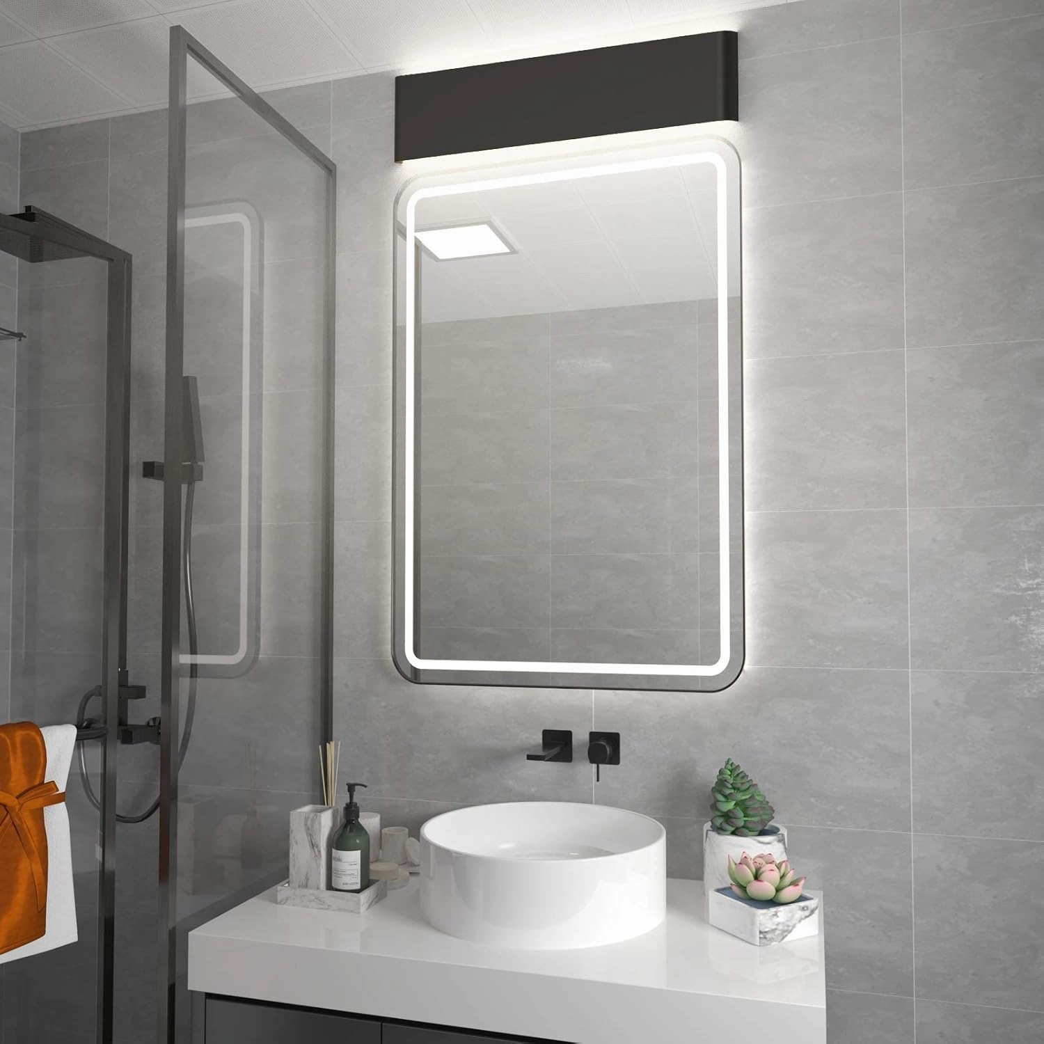 Aipsun 24in APP & Remote Control Dimmable Modern Black Vanity Light Fixtures Color Temperature Adjustable LED Bathroom Light Fixture