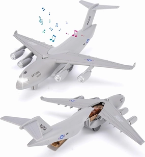 Air Force Diecast Plane Toy with Lights & Sounds Pull Back, Grey Metal Military Model Airplane, Army Aircraft Fighter Toy, Play Vehicle for Kids Boys Toddlers Ages 3 