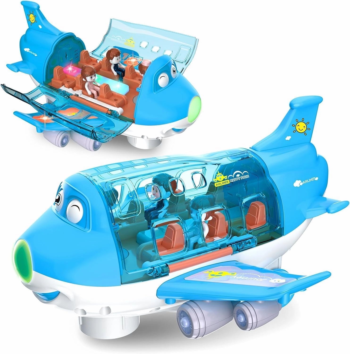 Airplane Toys for Toddlers, Toy Airplane for 4-8 Year Old Boys Girls Birthday, Toddler Toys Bump and Go Action Air Plane with LED Flashing Lights & Sounds(Blue)
