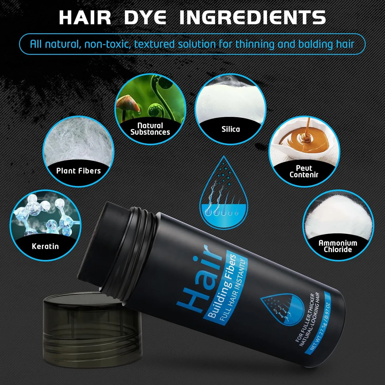 ALIVER Hair Fibers for Thinning Hair for Women & Men, Extra Spray Applicator, Black, 27.5 Gr Hair Powder Bald Spot Cover Up, Instantly Hair Filler, Undetected & Natural