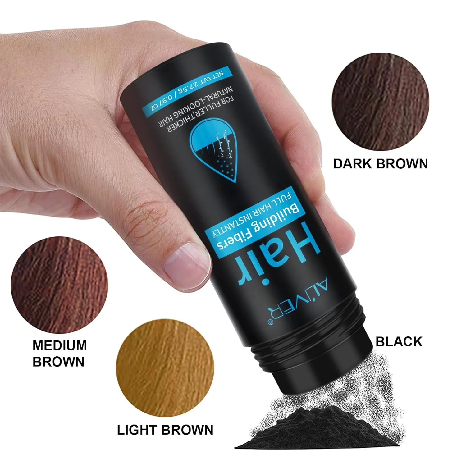 ALIVER Hair Fibers for Thinning Hair for Women & Men, Extra Spray Applicator, Black, 27.5 Gr Hair Powder Bald Spot Cover Up, Instantly Hair Filler, Undetected & Natural
