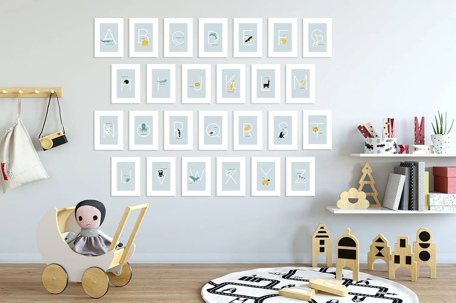 Alphabet Cards for Classroom - Alphabet Cards for Classroom, Nursery and Bedroom - Learning Flash Cards for Toddlers Set of 26 5"x7" Letter Prints (Blue)