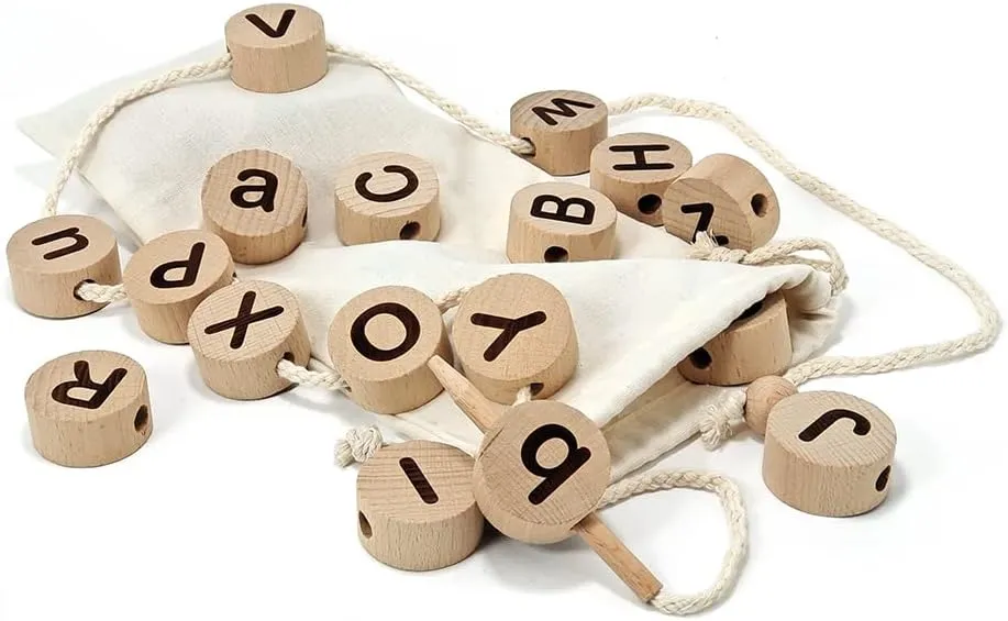 Alphabet Lacing Beads for Toddlers - Lacing Toy to Develop Fine Motor Skills and Teach ABC