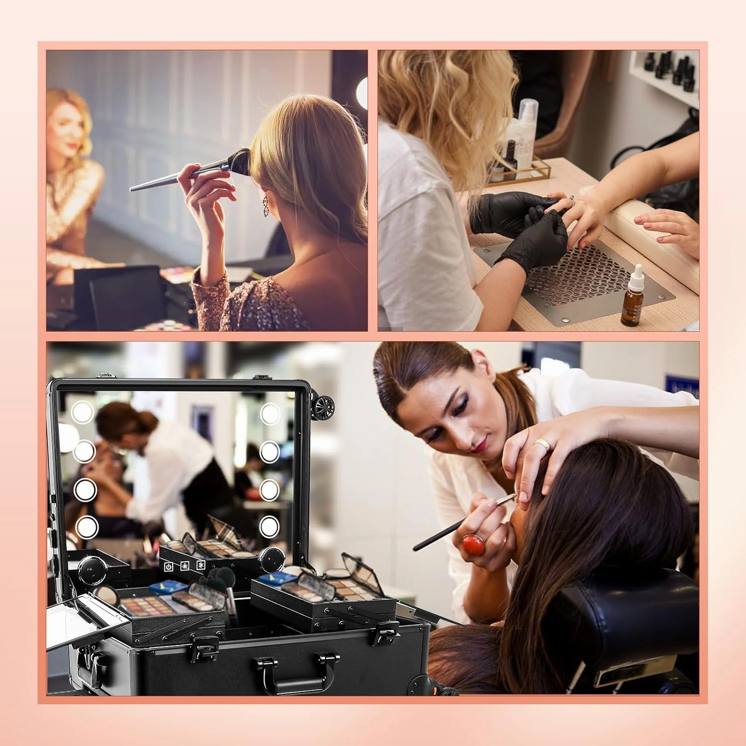 Aluminum Trolley Makeup Train Case with Led Light Rolling Makeup Case with Legs Suitcase Vanity with Lights with Stand Mirror Makeup Vanity Station