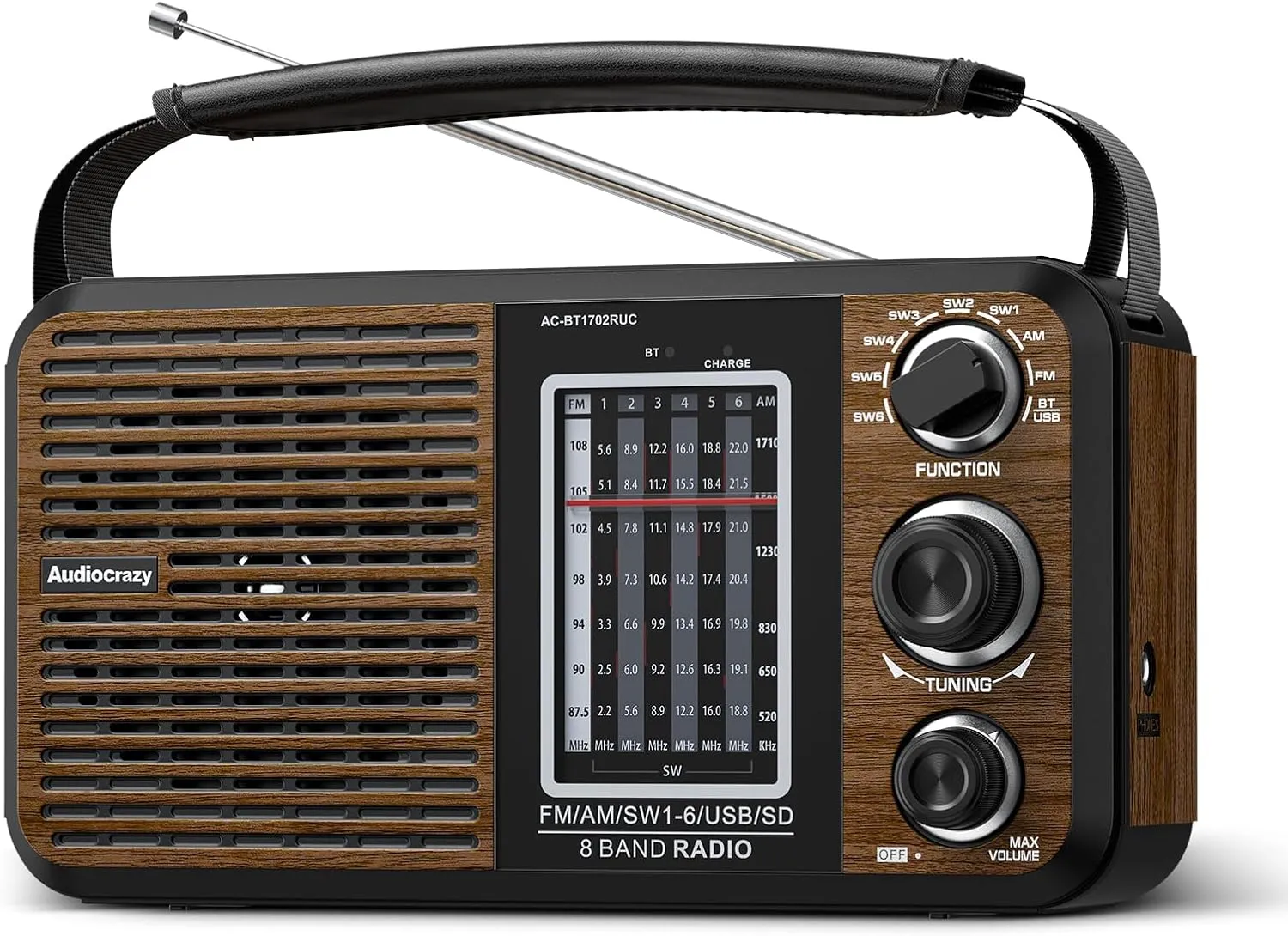 AM FM Portable Shortwave Radio with Bluetooth,Plug in Wall or Battery Powered,Rechargeable Radio with Strong Recepiton,Headphone Jack,SD/USB Slot,Good for Home Seniors Elderly