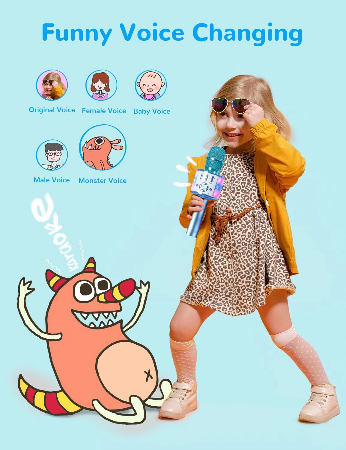 Amazmic Kids Karaoke Microphone Machine Toys for Girls Bluetooth Microphone with LED Light, Birthday Gift for Girls Boys 3 4 5 6 7 8 9 10 11 12 Year Old Kids Toys(Blue)
