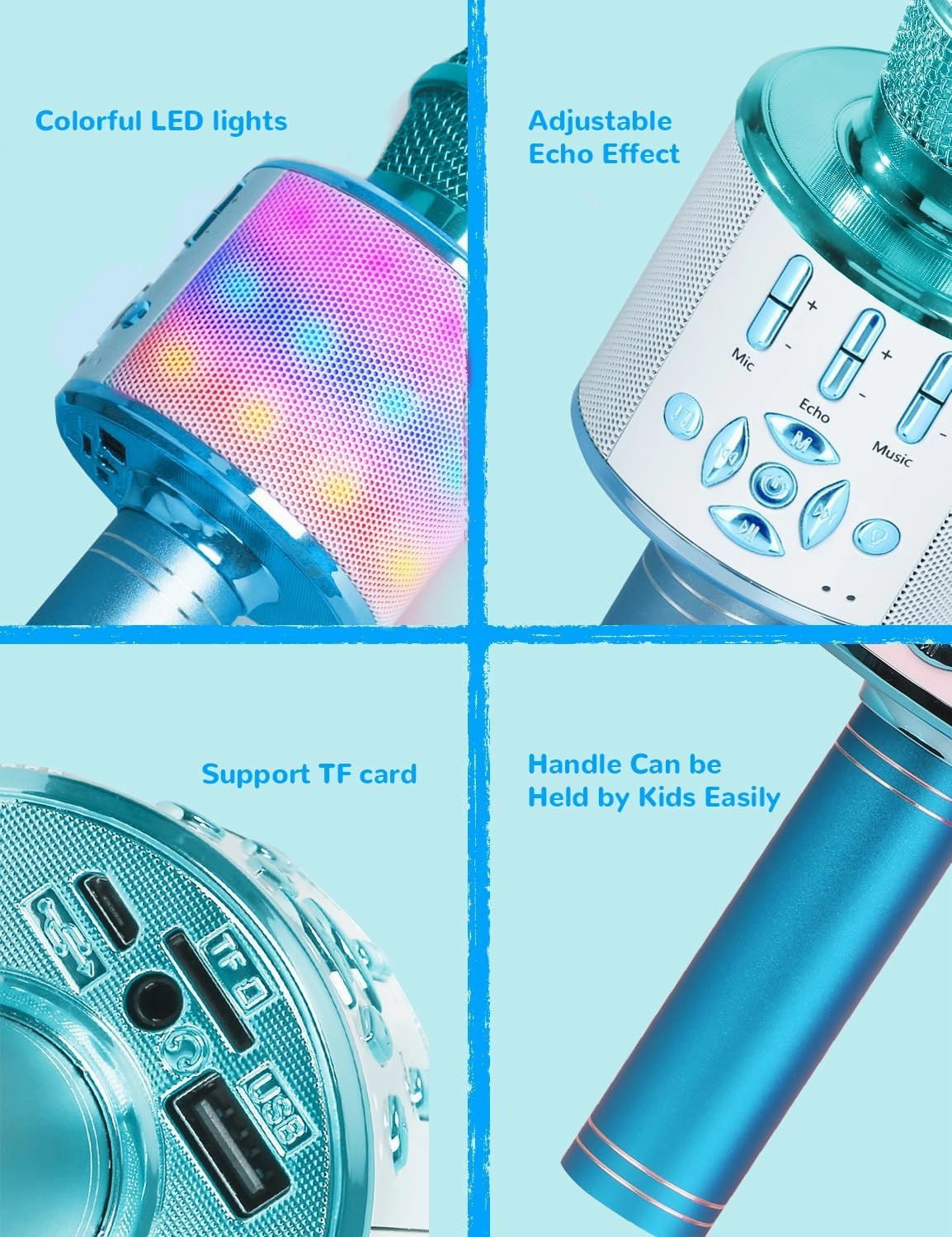 Amazmic Kids Karaoke Microphone Machine Toys for Girls Bluetooth Microphone with LED Light, Birthday Gift for Girls Boys 3 4 5 6 7 8 9 10 11 12 Year Old Kids Toys(Blue)