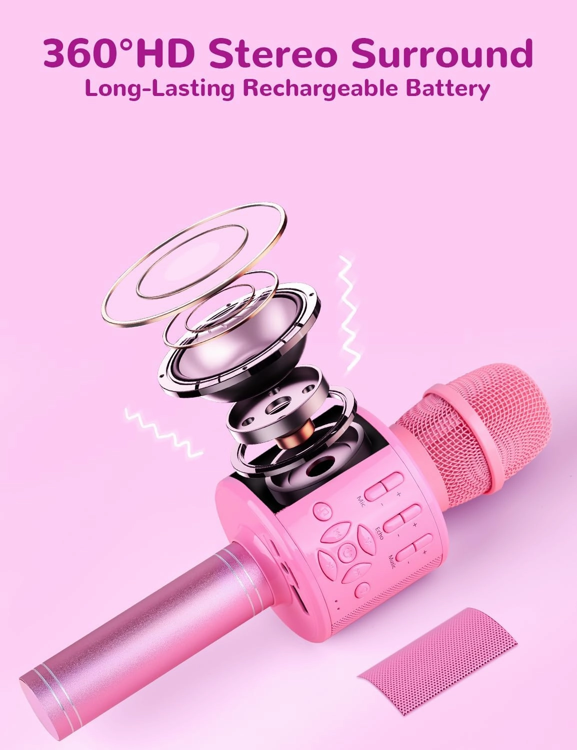 Amazmic Toys for Girls, Kids Karaoke Microphone Toddler Microphone for Kids with Lights, Birthday Gift for Girls, Boys Toy Age 3 4 5 6 7 8 9 10-14 (Pinkcolor)