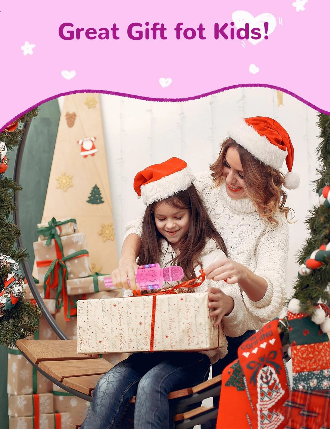Amazmic Toys for Girls, Kids Karaoke Microphone Toddler Microphone for Kids with Lights, Birthday Gift for Girls, Boys Toy Age 3 4 5 6 7 8 9 10-14 (Pinkcolor)