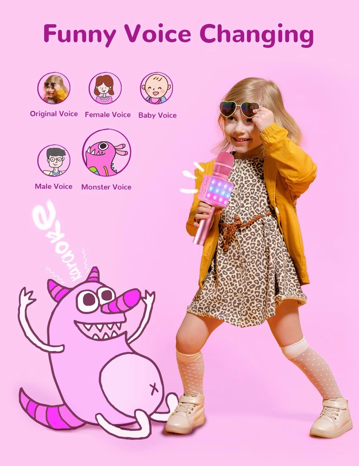 Amazmic Toys for Girls, Kids Karaoke Microphone Toddler Microphone for Kids with Lights, Birthday Gift for Girls, Boys Toy Age 3 4 5 6 7 8 9 10-14 (Pinkcolor)